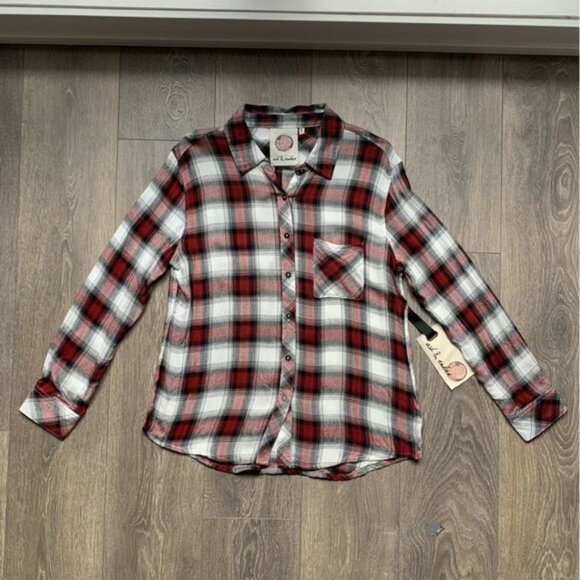 Anthropologie Ash and Ember Button Down front Shirt Plaid Flannel Size XS - Picture 8 of 16